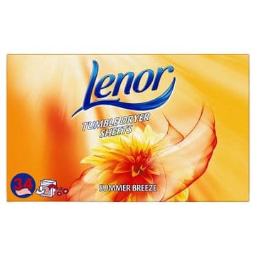 Lenor Fabric Softener Tumble Dryer Sheets Summer Breeze 34 Sheets