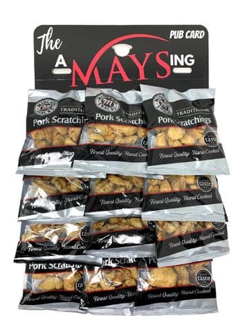 MS Pork Scratchings 12 x 40g on Amaysing Hanging Pub Snack Bar Card