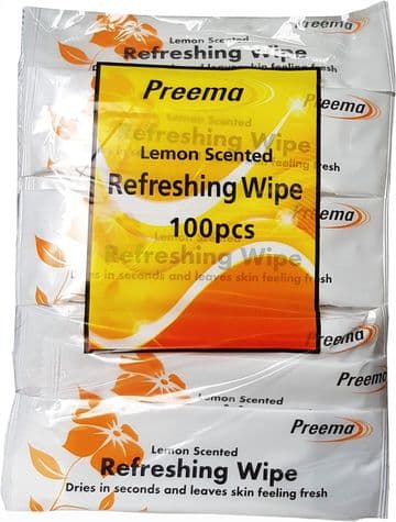 Preema Lemon Scented Refreshing Wet Wipes Individually Wrapped 100pcs
