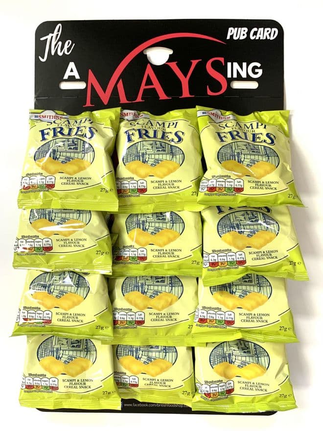 Smiths Scampi Fries Bar Snacks 12 Packs on 'The AMaysing' Pub Snacks Hanging Card