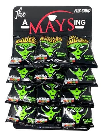 Space Raiders Pickled Onion Corn Snacks Crisps 12 x 13g 'The AMaysing' Pub Card