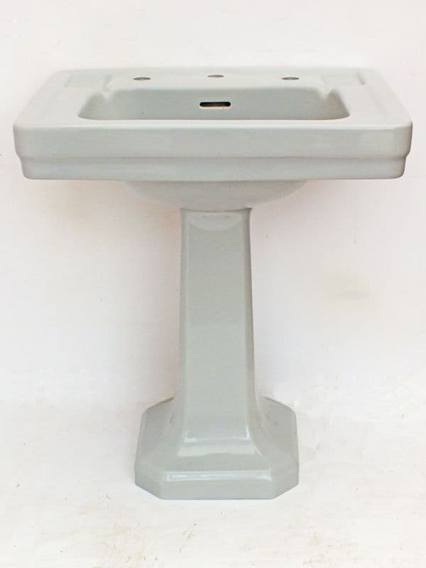 "Standard" Vedet Art Deco Washbasin / Sink & Pedestal in Grey (Circa 1940's/50's)