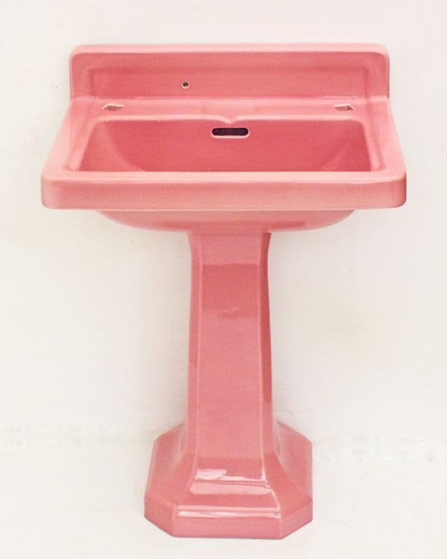 "Standard" Vintage 23" x 16" 2 Taphole Washbasin / Sink & Pedestal in Pink