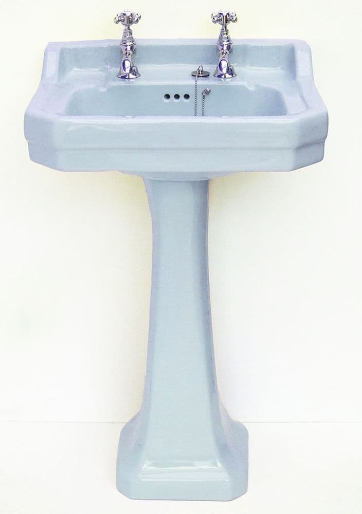 Armitage Blue Edwardian Art Deco 61cm 2TH Basin / Sink & Pedestal