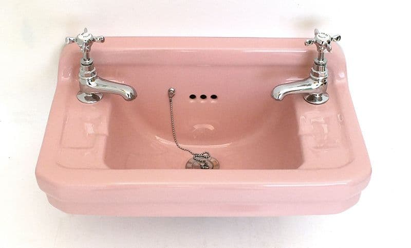 Coral Pink Edwardian Art Deco 51cm 2TH Cloakroom Basin / Sink