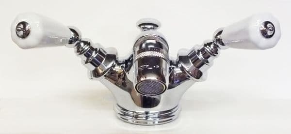 Creole monobloc bidet mixer tap Chrome with White ceramic lever handles