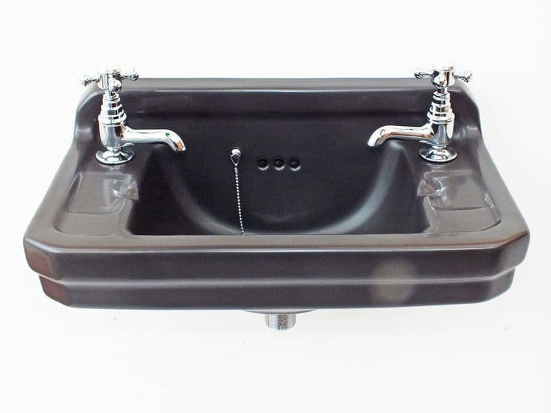 Ebony (Matt Finish) Edwardian Art Deco cloakroom basin 51cm 2TH