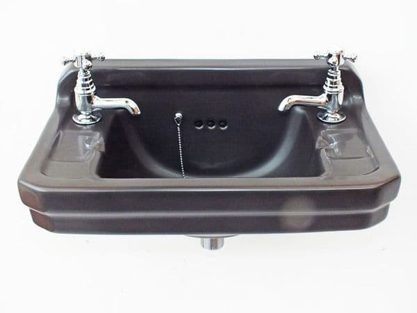 Ebony (Matt Finish) Edwardian Art Deco cloakroom basin 51cm 2TH