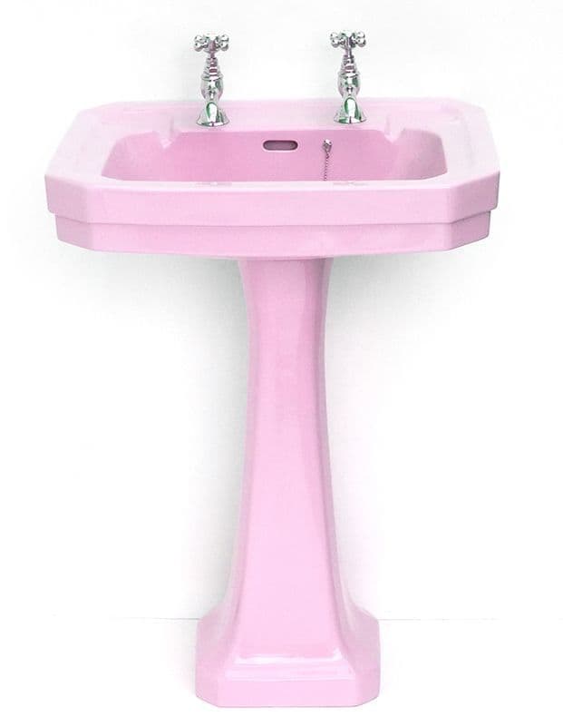 Flamingo Victorian Pink Art Deco 61cm 2TH Basin / Sink & Pedestal