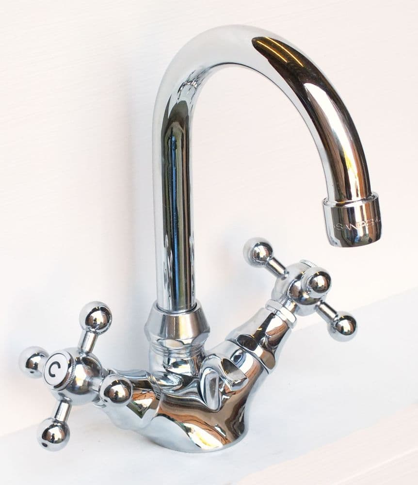 Sanperl monobloc swan neck washbasin / sink mixer tap Chrome with pop up waste