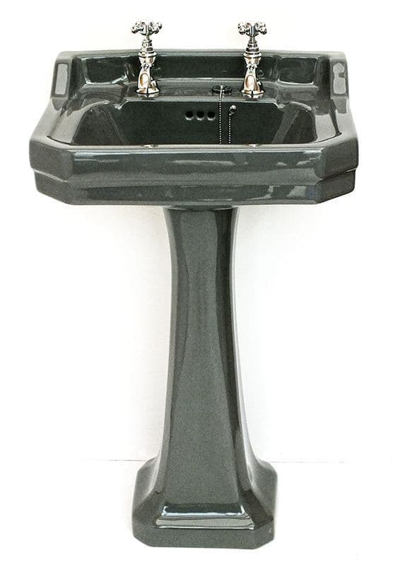 Silver Fox Edwardian Art Deco 61cm 2TH Basin / Sink & Pedestal