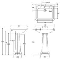Sky Blue Victorian Art Deco 61cm 2TH Basin / Sink & Pedestal