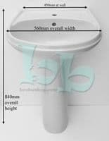 Whisper Grey Senesi Balsana 1TH  Basin / Sink & Pedestal