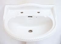 White Chatsworth Victorian Rope Edge 60cm 2TH Basin / Sink & Pedestal