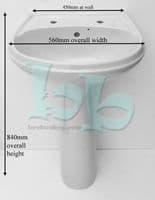 White Senesi Balsana 56cm 1TH Basin / Sink & Pedestal