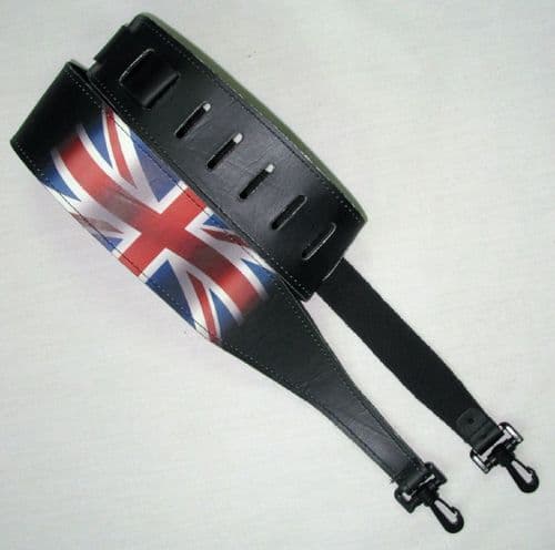 BANJO STRAP-black leather UK Union flag