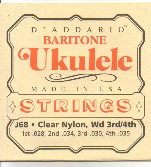 D'ADDARIO ukelele banjo strings- J68 baritone, clear, silvered copper| Brown Dog banjos