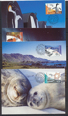 AAT 2002 Research / Penguins / Birds / Map 4 x Maxicards s290