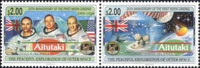 Aitutaki 1994 Apollo 11/ Moon Landing/ Space/ Astronauts/ Parachute 2v set pr (s1070a)