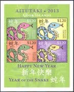 Aitutaki 2013 YO Snake/ Greetings/ Animals/ Lunar Zodiac/ Fortune/ Nature 4v m(/s n41984a)