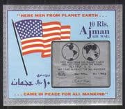 Ajman 1969 Space/ Apollo 11/ Moon Landing/ Flag/ Quote/ Maps imperf m/s (s5317i)