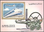 Ajman Japanese Railways 100th Anniversary/ Bullet Train/ Mount Fuji/ Steam Engine/ Plane/ Transport IMPERF m/s (s5276)