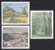 Aland 1985 Windmill / Trees / Birds / Church 3v set (n28021)
