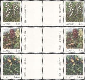 Aland 1989 Orchids/Flowers/ Nature/ Endangered Plants/ Conservation 3v set gutter prs (n45309b)