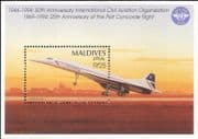 Maldives 1994 ICAO/ Concorde/ Planes/ Civil Aviation/ Aircraft/ Transport/ Commerce 1v m/s (n11220a)