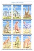 Angola 1998 Dinosaurs/ Prehistoric Animals/ Nature/ Reptiles 9v sht (b5640f)