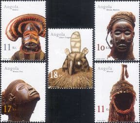 Angola 2002  Traditional Masks/ Folk Art/ Tribal/ Carving/ Costumes  5v set  (n22111a)