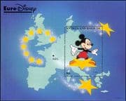 Antigua 1993 Euro Disney/ Cartoons/ Animation/ Mickey/ Map/ Stars 1v m/s (ad1018)