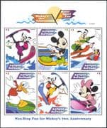 Antigua 1999 Disney/ Mickey Mouse 70th/ Donald Duck/ Minnie/ Water Skiing/ Surfing 6v sht (d00234a)
