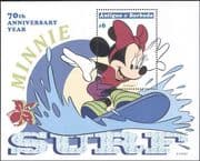 Antigua 1999 Disney/ Minnie Mouse/ Mickey 70th/ Surfing/ Sports/ Animation/ Cartoons 1v m/s (b1605w)