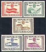 Austria 1955 Republic / Freedom / Flag / Dam / Railway Station / Buildings 5v set (n33684)