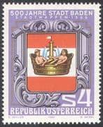 Austria 1980 Baden 500th Anniversary/ Coat-of-Arms/ Bath/ Woman/ Naked 1v (n42682)