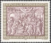 Austria 1986 Christmas/ Greetings/ Nativity/ Shepherds/ Art/ Cattle/ Donkey 1v (n44349)