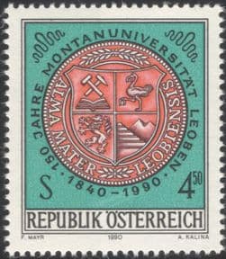 Austria 1990 Mining University/ Seal/ Coal/ Tools/ Lamp/ Minerals/ School 1v at1096a