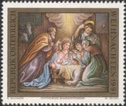 Austria 1991 Christmas/ Greetings/ Nativity/ Art/ Stable/ Donkey/ Cattle 1v (at1130a)