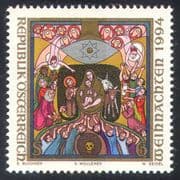 Austria 1994 Christmas/ Greetings/ Nativity/ Art/ Stable/ Donkey/ Cattle 1v (n21284)