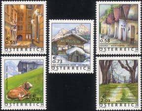 Austria 2002 Tourism/ Buildings/ Architecture/ Cattle/ Trees/ Mountains/ Nature/ Definitives 5v set (at1144)