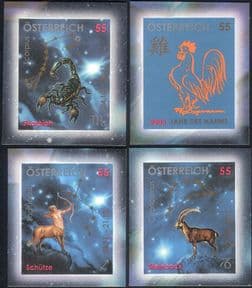 Austria 2005  YO Rooster/ Zodiac/ Goat/ Scorpion/ Hunter/ Fortune/ Birds  4v set s/a  (n15200b)