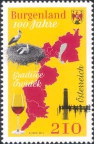 Austria 2021 Burgenland 100th/ Lighthouse/ Wine/ Storks/ Birds/ Alcohol/ Drink/ Map/  1v  (at1291a)