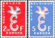 Belgium 1958 Europa/ "E" and Dove Design/ Birds/ Animation 2v set (ex1137)