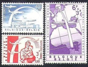 Belgium 1960 Welfare Fund  /  Aircraft  /  Planes  /  Transport  /  Refugees  /  Map 3v set (n37611)