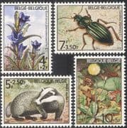Belgium 1974 Badger/Beetle/Gentian/Flowers/Animals/Insects/Nature/Wildlife 4v set (n32285)