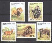 Benin 1995 Lion / Chimp / Animals / Cat / Buffalo 5v set b6351