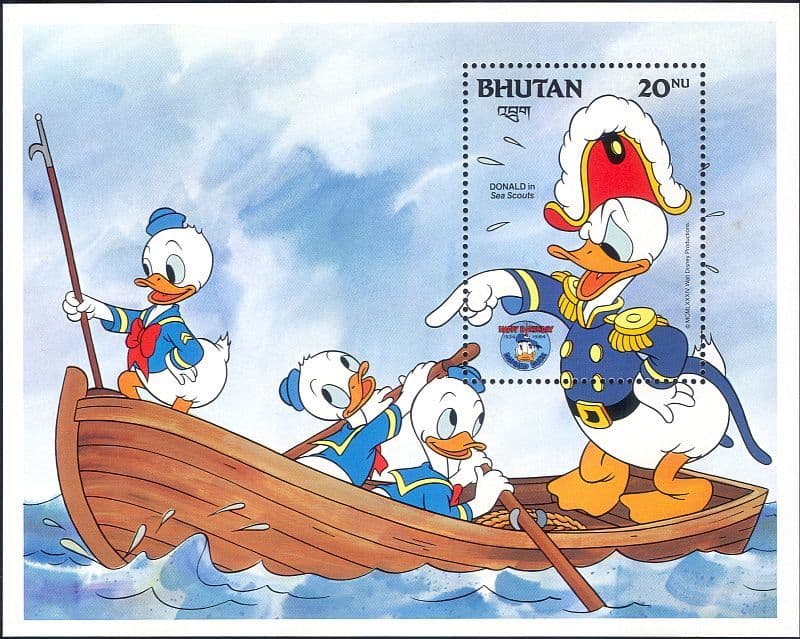 Bhutan 1984 Disney/ Donald Duck/ Sea Scouts/ Boat/ Cartoons/ Films