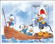 Bhutan 1984 Disney/ Donald Duck/ Sea Scouts/ Boat/ Cartoons/ Films/ Cinema/ Animation 1v m/s n26682a