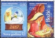 Bosnia Herzegovina 2016 Christmas/ New Year/ Greetings/ Nativity /Snowman 2v set pair (b2756e)